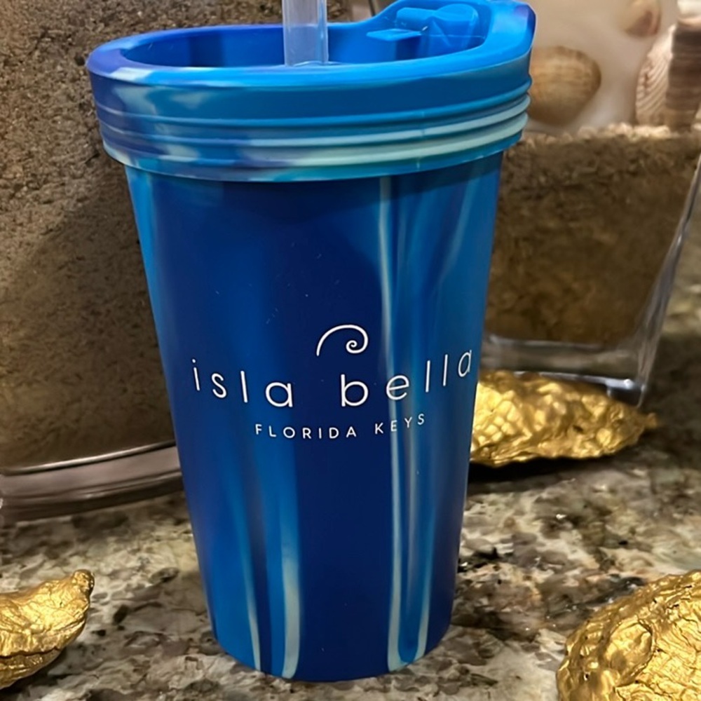 Isla Bella Florida Keys Soft Pliable Drink Cup with Straw/ Detailed map on back